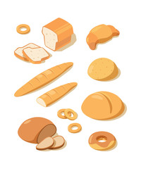 Fresh bread. Loaf pretzel fresh white and black baking bread from bakery pastries vector isometric food. Illustration of bakery bread, pretzel and baguette
