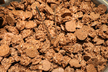 Orange chocolate for sale in a candy shop