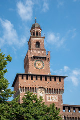 Fototapeta na wymiar Main tower picture of Sforza Castle (Castello Sforzesco) in Milan, Italy