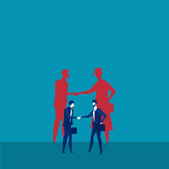 Two businessmen shaking hands with shadow crimes invest concept vector illustrator