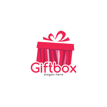 Cute Pink Gift Box Logo Template Vector