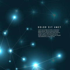 Geometric connect background. Lines and dots on a dark background. Scientific vector background