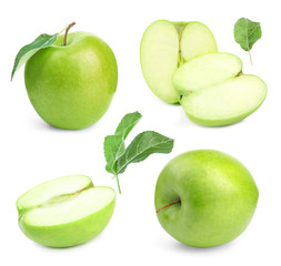 Fresh ripe green apple on white background