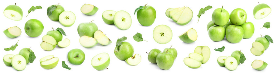 Fresh ripe green apple on white background