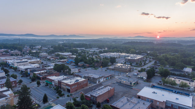 Aerial Of Hendersonville NC At Sunrise