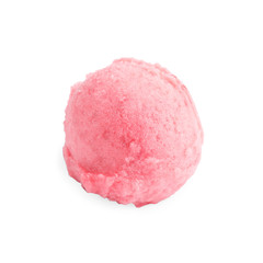 Scoop of delicious strawberry ice cream on white background
