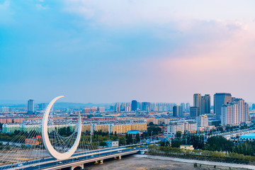 Fototapeta premium Evening scenery of Chifeng city in Inner Mongolia, China