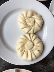 Delicious dumplings on a plate in the cafe 