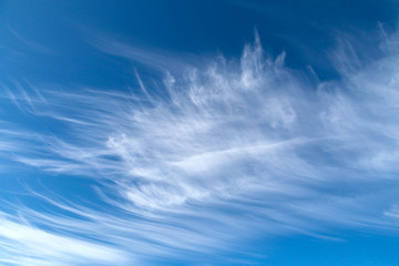 Beautiful blue sky with white fancy clouds