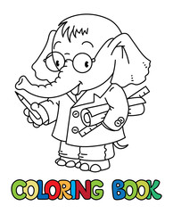 Elephant engineer ABC coloring book. Alphabet E