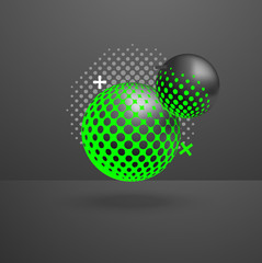 3D Abstract green neon sphere ball studio room, background, cover, layout, wallpaper art illustration