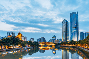 City Scenery of Anshun Bridge, Chengdu, Sichuan, China