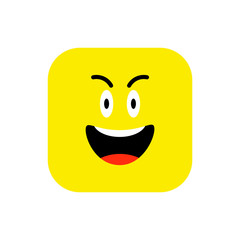 Happy Emoji icon flat style. Cute Emoticon rounded square to World Smile Day. Cheerful, Lol, Enjoying Face. Colorful Smile for mobile app, messenger. Expressive avatar.