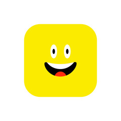 Happy Emoji icon flat style. Cute Emoticon rounded square to World Smile Day. Cheerful, Lol, Enjoying Face. Colorful Smile for mobile app, messenger. Expressive avatar.