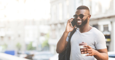 Handsome african man recieve congratulations with promotion