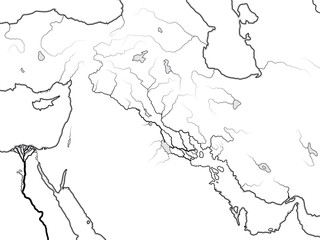 World Map of The TIGRIS & EUPHRATES Valley: Mesopotamia, Assyria, Babylonia, Šumer (Sennaar/Canaan), Akkad, Elam, Persis. Geographic historical chart of Ancient Persian Gulf coastline (c.5000 B.C.)