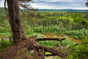 The Cheptsa river on a cloudy day the mountain Baygurez'. Debesskaya district, Udmurt Republic, Russia