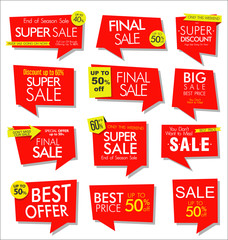 Collection of colorful sale stickers and tags
