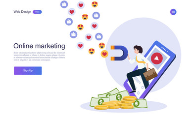 Digital marketing concept. Social network and media communication.Online marketing. Internet business process.Vector illustration