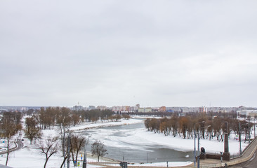   Frozen river flowing through Mogilev