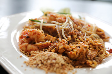 Thai food pad thai fried noodle with shrimp