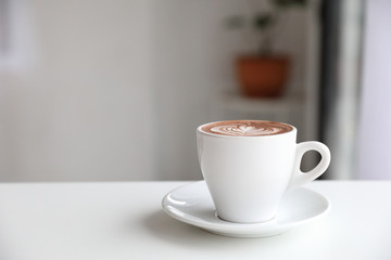 hot chocolate in white tone room