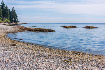 View over Inlet, ocean and island with mountains in beautiful British Columbia. Canada.