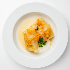 lahanodolmathes with broth based sauce and dill