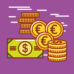 Money icon over purple background design