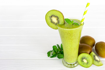 Kiwi yogurt juice healthy smoothies green beverage taste delicious drink summer have proten...