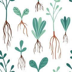 Minimalist seamless pattern with different plants