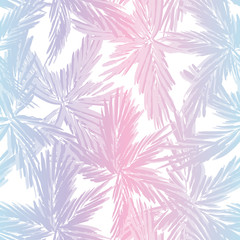 Fototapeta na wymiar Vector seamless pattern with tropical palm leaves on holographic background. Vaporwave/ retrowave trendy neon 80s-90s style summer tropical hand drawn illustration.