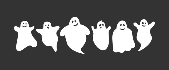 cute cartoon ghosts set on black background