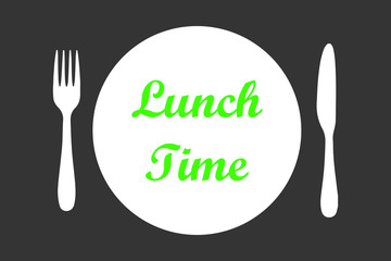 Fork with knife and plate silhouette on the table. Lunch time to eat.