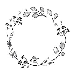 Black and white vector illustration with flowers