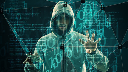 Cyber hacker breaking the code, abstract lines connected