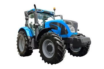 Foto op Plexiglas Big blue agricultural tractor isolated on a white background © stefan1179