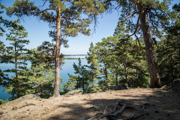 Fototapeta na wymiar Beautiful view of the lake from the observation deck in Borovoy