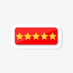 Five stars rating. Star sticker. Feedback consumer or customer review evaluation banner