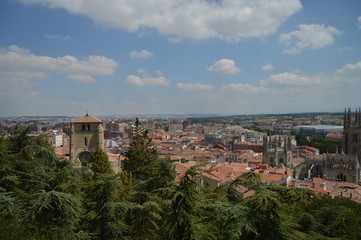 Fototapeta na wymiar Panoramic Views Of The City From The Ruined Medieval Castle In Burgos. August 28, 2013. Burgos, Castilla Leon, Spain. Vacation Nature Street Photography.