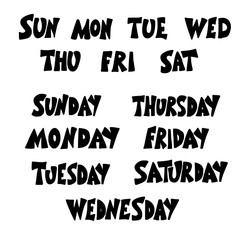 Set of days of the week. Vector lettering.