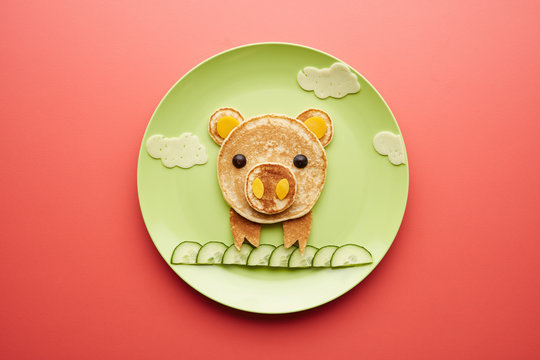 Funny pig made of pancake.