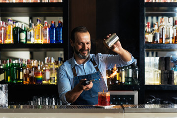 Bartender working in bar