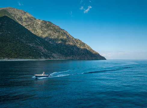 Sailing boat near the coast of Samothrace, Greece