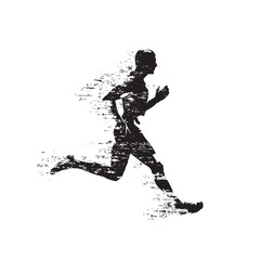 Runner, abstract isolated vector silhouette. Grunge style. Run, side view - obrazy, fototapety, plakaty