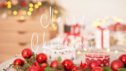 Christmas background with an inscription to the new year, Christmas decorations, Kinship greeting card, Christmas card template