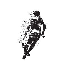 Basketball player running with ball, point guard dribbling with ball, abstract grungy style vector silhouette