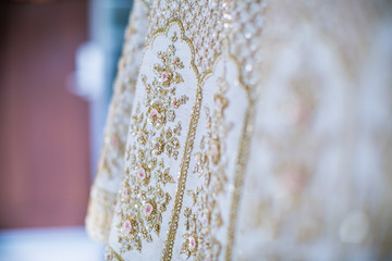 Indian bride's wedding dress and fabric
