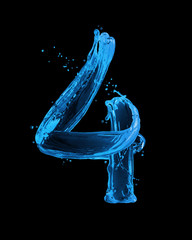 Number 4 made with water splashes on a black background