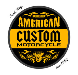 Custom Motorcycle American Badge print design, vector emblem illustration.